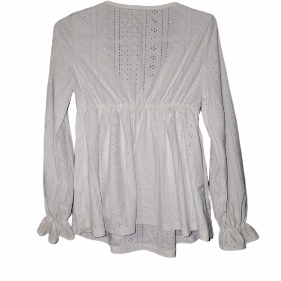 Peasant Maternity Blouse (Eyelet Fabric, Empire Waist, Gathered Sleeves) - Small - Picture 3 of 12